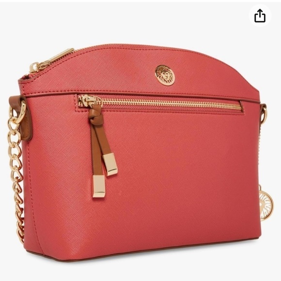 Ann Klein NWOT deep coral shoulder bag with gold embellishments. - Picture 9 of 11